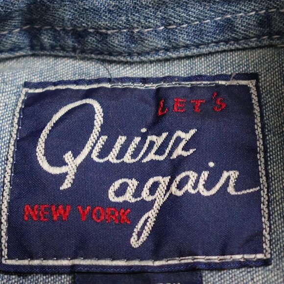 Vintage Let's Quizz Again Shirt Women's Small Blue Denim Embroidered Button Up - Picture 2 of 13